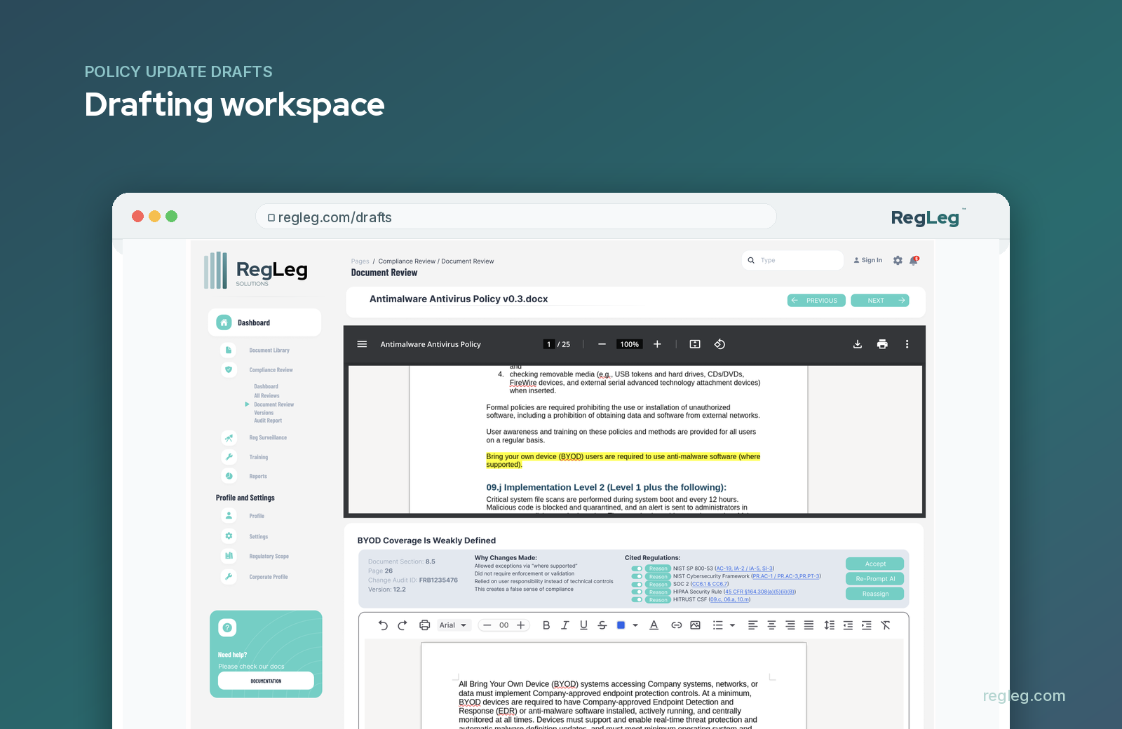 Drafting workspace, RegLeg platform